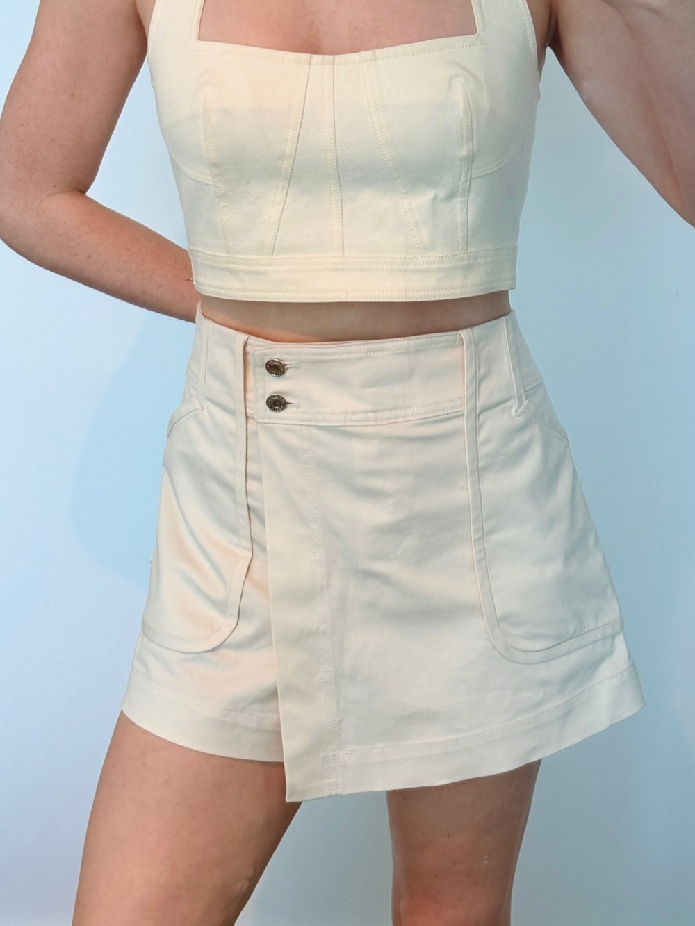 Derek Lam Cream High-Waist Skort with Wrap Panel